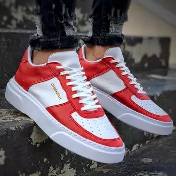 Chekich Мужская обувь Красно-белые кроссовки из искусственной кожи со шнуровкой из весенне-летнего сезона Повседневная однотонная уличная мода Спортивная ходьба CH087