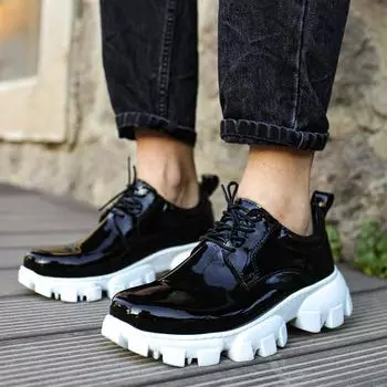 Chekich Мужская обувь Кроссовки Черная блестящая искусственная кожа Весна Осень Повседневная модная обувь на шнуровке Высокая база Спортивная удобная легкая повседневная CH093