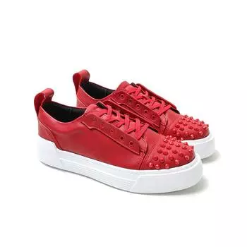 Chekich Мужская Обувь Кроссовки Красного Цвета На Шнуровке Искусственная Кожа Прошитая Удобная Белая Высокая Подошва Лето Весна Сезон Повседневная Спортивная Обувь CH169