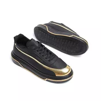 Chekich Мужская обувь Кроссовки Повседневная обувь Черный и желтый цвета Повседневная обувь без кожи на шнуровке Весна Осень Сезоны Роскошное золото Вулканизированный CH041