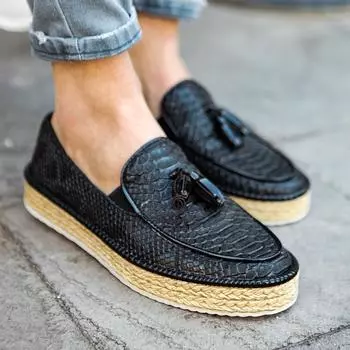 Chekich Мужская обувь Лоферы Черные слипоны из искусственной кожи Повседневная обувь с рисунком крокодила Плетеная подошва Летние удобные офисные свадебные костюмы Ch119