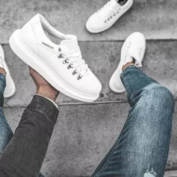 Chekich Мужская обувь Повседневная обувь Белые шнурки из искусственной кожи Новые тенденции 2023 Лето Вулканизированный материал Свадебная Высокая подошва Дышащая однотонная CH021