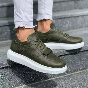 Chekich Мужская обувь Повседневная обувь Цвет хаки на шнуровке из некожаной кожи Лето 2023 Сезон Зеленый Дизайн на липучке Удобная швейная средняя высокая подошва CH073