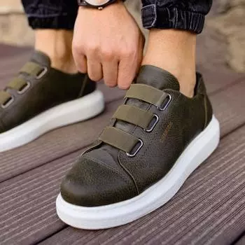 ChekichМужская обувь Кроссовки Искусственная кожа цвета хаки Осень Весна Застежка на резинке Удобное шитье Белая подошва Дышащее Качество CH253