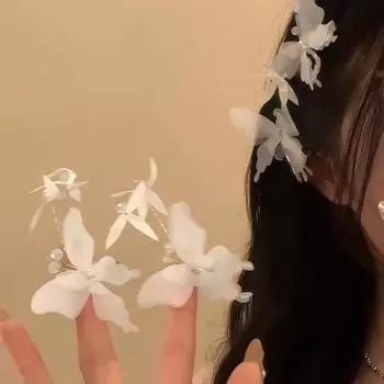 Челка-бабочка, боковая челка, заколка-утконос, литературные супер-феи, аксессуары для волос, Mori Niche Atmosphere, нежные аксессуары для волос