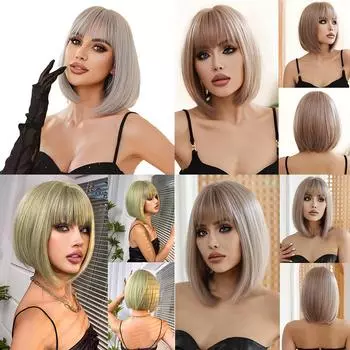 Челка Мода Голова Мода Натуральный Воздух Короткие Волосы Химический Парик Волнистые Волосы Полная Голова 35CM