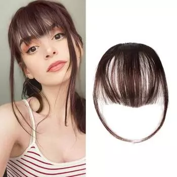 Челка с заколкой в виде крыла для наращивания волос, мягкие натуральные прямые противоскользящие многоразовые темно-коричневые тонкие челки с бахромой, женские нарядные шиньоны