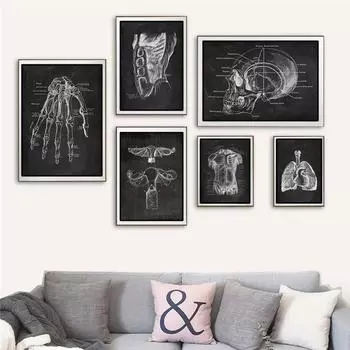 Человеческая мышечно-скелетная система Сердце Анатомия Скелет Плакат Холст Живопись и гравюра Домашняя картина для комнаты Декоративное искусство Без рамки 21*30cm No Frame