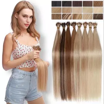 Человеческие волосы, прямые нанокольца для наращивания волос, 1 г/шт., 50 г/упаковка, 45/50/55/60 см. 45CM