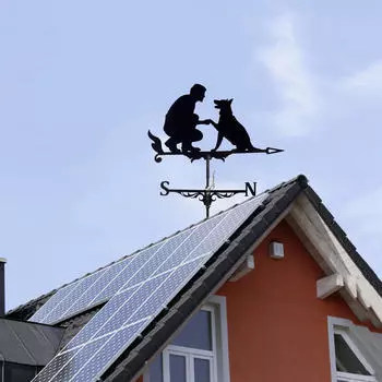 Человек и собака Лошадь Черный флюгер из нержавеющей стали Открытый сад в европейском стиле с железной крышей Standing Horse