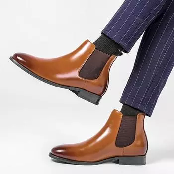 Chelsea Boots Casual Business British Style Real Leather Shoes Retro Round Toe Dress Shoes Men Fashion comfortable Formal Boots 38 чёрный