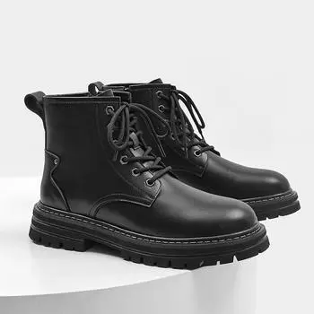 Chelsea Boots Men S Autumn Versatile Korean Version Of Retro Mid-Top Short Boots Chimney Korean Locomotive British Style Martin Boots Tide 38 чёрный