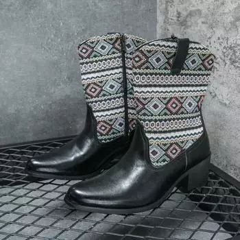 Chelsea boots men s large size 46 cowboy boots men s western style embroidered leather boots short heightening men s boots 38