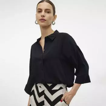 Chemise blouse manche 3/4 courte noir overzise Femme VERO MODA