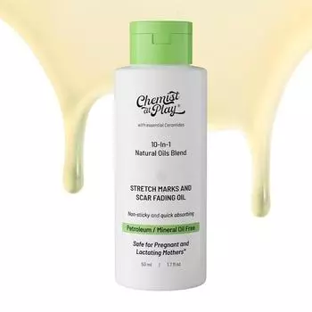 Chemist at Play Масло от растяжек и шрамов, обогащенное 10 натуральными маслами, такими как миндальное, розмариновое | Удаление шрамов и уменьшение растяжек | 50 мл