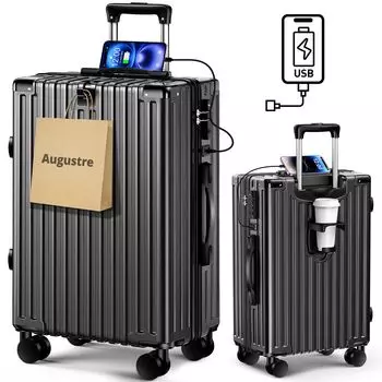 Чемодан Carry Carry Double 360 Degree с застежкой-молнией TSA для деловых поездок M [Augustre], ручная кладь, сверхлегкий, большой, легкий, чёрный