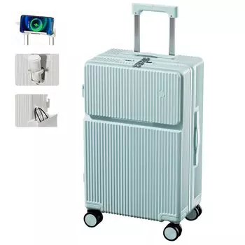 Чемодан Carry Front Оснащен USB Включает Чашку Скрытый Крючок Диск Уменьшает Ультра 360 градусов Бизнес S [VERILADY] Чехол, Ручная кладь, Открытие, Порт,