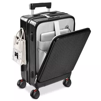 Чемодан, чехол для переноски, сумка для переноски, открывается спереди, ударопрочный, большой емкости, большой сверхлегкий, тихий USB-порт, подстаканник, крючок для багажа, двойные ролики с