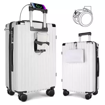Чемодан, чехол для переноски, сумка для переноски, ударопрочный, большой емкости, сверхлегкий, бесшумный, с функцией тормоза, двойные ролики, порт USB, подстаканник, скрытый крючок, 360 градусов