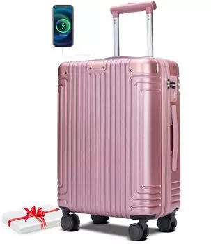 Чемодан, чехол для переноски, ударопрочный, тихий, легкий, сумка для переноски, ролики Hinomoto, USB-порт в комплекте, молния YKK S 40 л [Bargiotti], ручная кладь, ABS+PC (шампанское