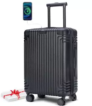 Чемодан, чехол для переноски, ударопрочный, тихий, легкий, сумка для переноски Hinomoto, ролики с USB-портом, молния YKK S 40 л [Bargiotti], ручная кладь, ABS+PC (Черный, Размер,