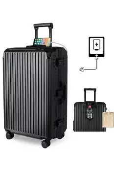 Чемодан Чемодан Чехол для переноски Сумка для переноски Алюминиевая рама Двойные ролики со стопором Замок TSA Ударопрочный Деловые поездки [Tabitra] Ручная кладь (Черный, XL)