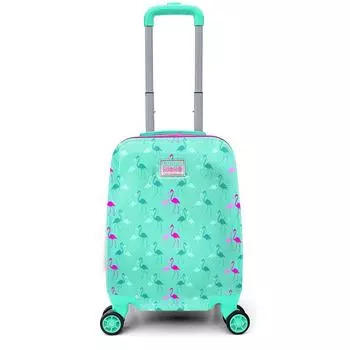 Чемодан Coral High Kids Water Green Neon Pink с рисунком фламинго 16714