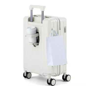 Чемодан для переноски, чехол для переноски размера S с подстаканником и бесшумными роликами с подвеской, легкий, большой емкости, замок TSA, сумка для переноски, чемодан с КРЮЧКОМ