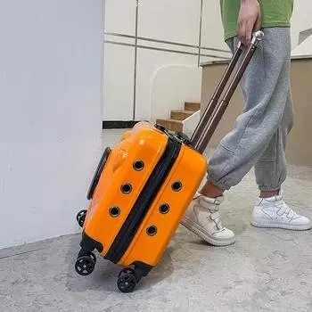 Чемодан для перевозки домашних животных, сумка для переноски собак, космическая капсула для кошек, портативный дорожный футляр для переноски на воздушной подушке оранжевый