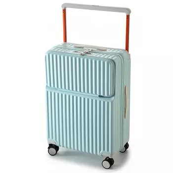 Чемодан с широкой ручкой, чехол для переноски, открывающийся спереди, USB-порт, порт для зарядки, подстаканник, бизнес, 1 ночь, 2 ночи, легкий, большой, тихий, с двойными колесами и