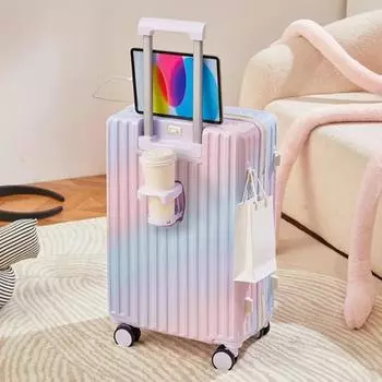 Чемодан в клетку 20/24 дюйма с жестким корпусом, устойчивым к царапинам, с USB-интерфейсом и подстаканником 20Inch разноцветный