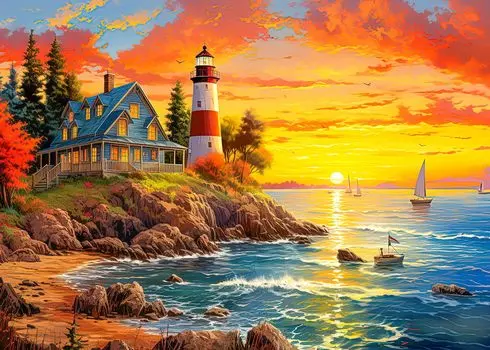 CHengQiSM 1000 деталей пазл световая башня пазл 1000 деталей пейзаж живопись природа стильный интерьер подарок (70x50cm)