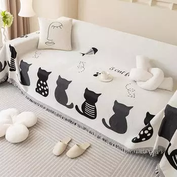 Полотенце для дивана с изображением кошки из шенилла, осенне-зимний утолщенный чехол для диванной подушки из шенилла, креативный противоскользящий чехол для дивана с изображением мультфильма 180*130cm