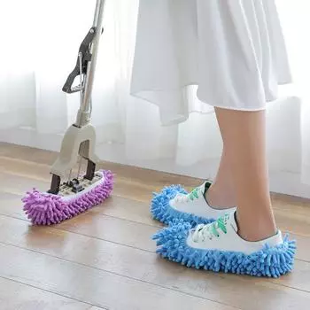 Chenille Dust Mop Slippers Home Floor Cleaning Mopping Shoes Water Uptake Foot Socks Mop Caps MultiFunction Cleaning Shoes синий