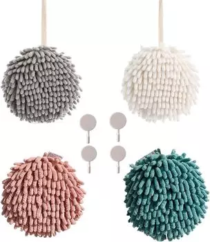 Набор из 4 полотенец для рук из шенилла - сверхвпитывающие быстросохнущие подвесные полотенца для кухни и ванной комнаты, 6,8-дюймовые мягкие и пушистые - крючки для полотенец для ванной комнаты