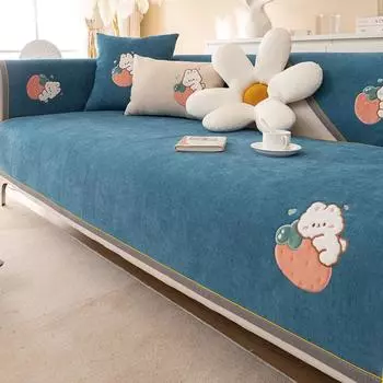 Chenille Heavy Weight Sofa Cushion Four Seasons Universal Strawberry Rabbit Cushion Non-Slip Leather Sofa Cover Backrest Towel Cover Cloth 70*70