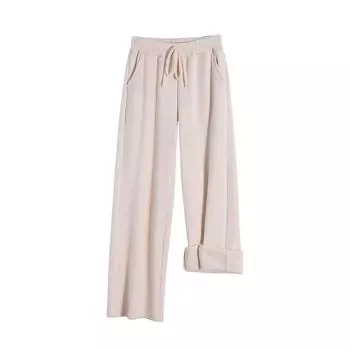Chenille Lamp Core Flannel Pants For Children In Autumn And Winter, New Style, High Waist, Drooping, White, Autumn And Winter Casual, Straight Wide Le S бежевый