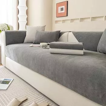 Chenille Sofa Cushion Minimalist All Year Round Non-Slip Fabric Modern Leather Seat Cushion Neutral Pure Color Cover Herringbone Pattern Summer Herringbone, dark gray 70 * 70cm