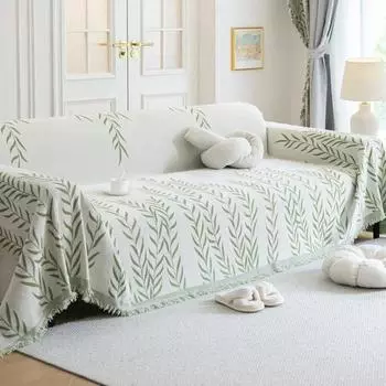 Chenille Sofa Throw Blankets Weeping Willow Printed Large Couch Blanket Leisure Beach Towel Travel Rug Tassels Linen Home Decor 180x130cm S