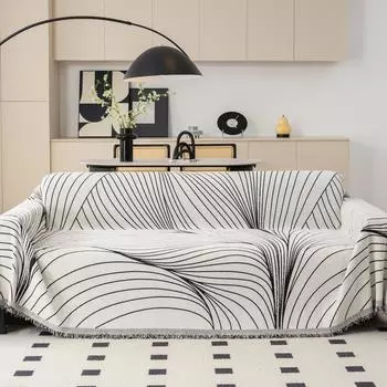 Chenille Stripe Sofa Throw Blanket with Tassel Modern Four Season Sofa Cover Full Wrap Cover Cloth Towel Dust Sofas Towel Home 180x130cm 1pcs