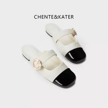 CHENTE & KATER Spring and summer women s shoes temperament color matching word with fashion bag head wear Muller shoes cool slippers women 35 абрикосовый