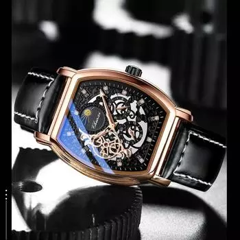 CHENXI брендовые классические мужские квадратные автоматические часы, роскошные кожаные водонепроницаемые механические часы с турбийоном, деловые мужские наручные часы чёрный