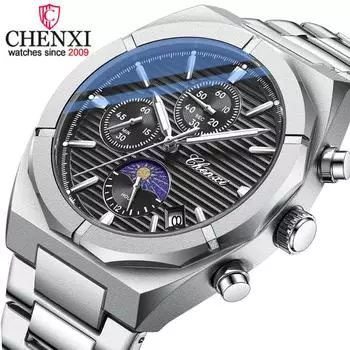 CHENXI часы для мужчин люксовый бренд водонепроницаемые кварцевые наручные часы мужские спортивные хронограф нержавеющая сталь Relogio Masculino чёрный