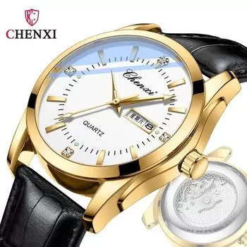 CHENXI Luxury Men s Quartz Watch Top Brand Waterproof Luminous Date Week Wristwatch Stainless Steel Watches for Male Gift синий