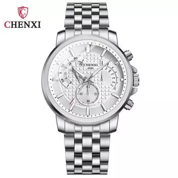 CHENXI многофункциональные деловые мужские кварцевые часы со стальным ремешком, водонепроницаемые мужские спортивные часы Montres Homme серебряный