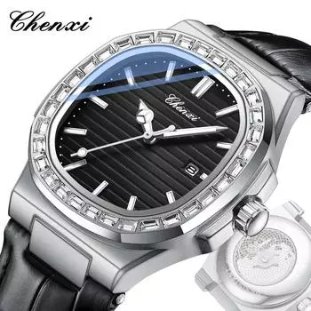 Chenxi Мужские часы Лучший бренд класса люкс водонепроницаемые часы с датой Мужской кожаный ремешок повседневные кварцевые наручные часы спортивные наручные часы синий