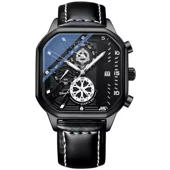 CHENXI мужские часы, роскошные квадратные кварцевые наручные часы, водонепроницаемые светящиеся часы с хронографом для мужчин, часы с датой чёрный