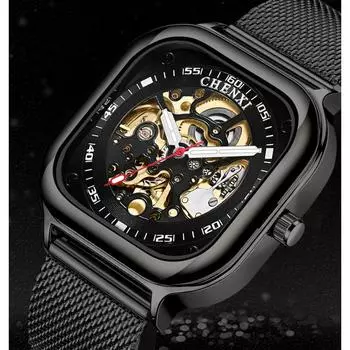 CHENXI Мужские часы Топ Люкс Бренд Турбийон Бизнес Часы Автоматические Механические Наручные Часы Прозрачные Водонепроницаемые Мужские Часы чёрный