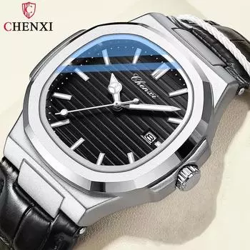 CHENXI New Luxury Business Man Wristwatch Waterproof Luminous Date Watch For Men Quartz Clock Leather Men s Watches Reloj синий