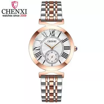 CHENXI новые модные женские часы, женские роскошные брендовые наручные часы из розового золота, женские кварцевые часы из нержавеющей стали, модельные часы чёрный